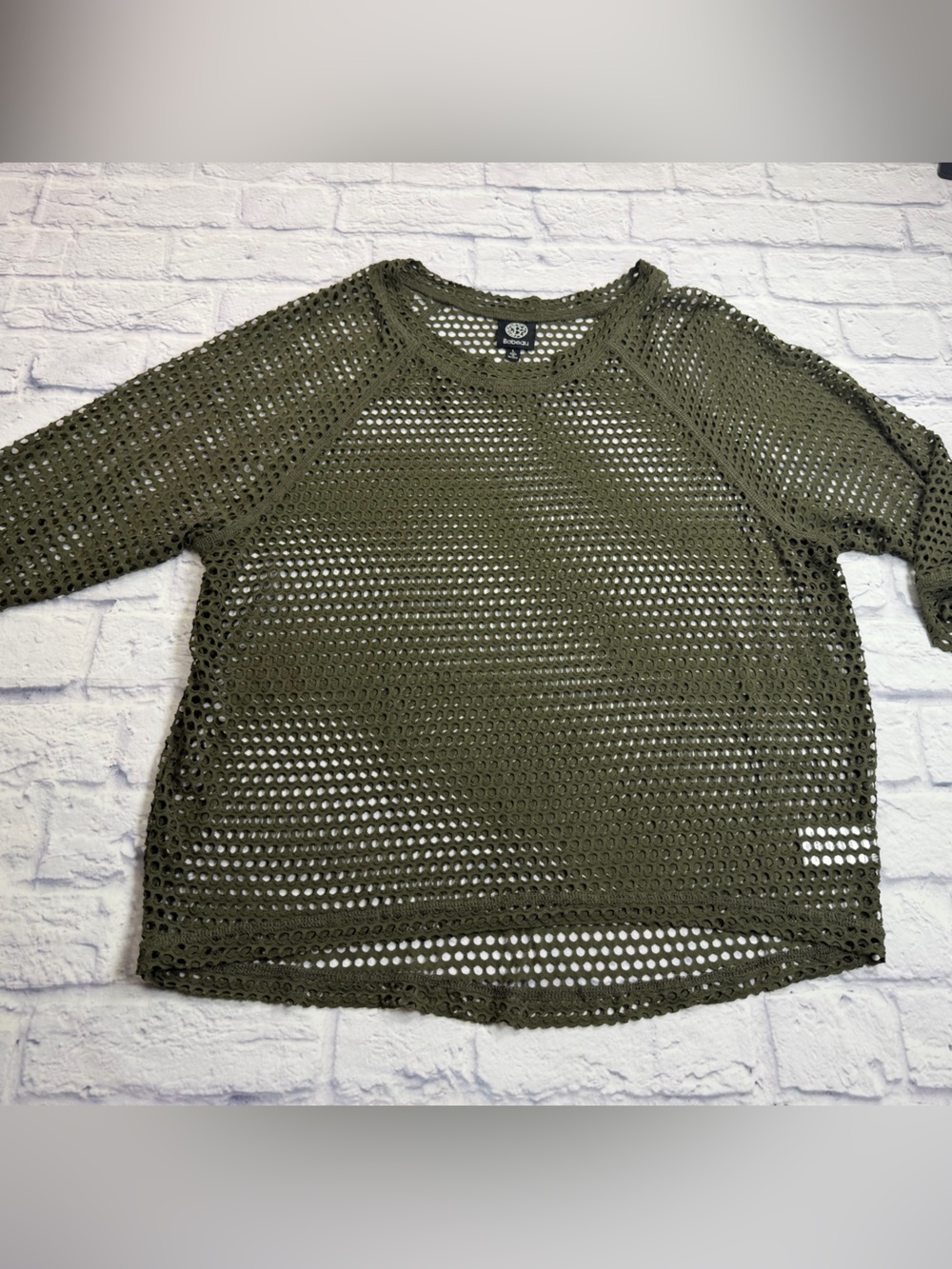 Babeau Olive Green Women’s Net Top - Lightweight Rayon Blend. Size Large.